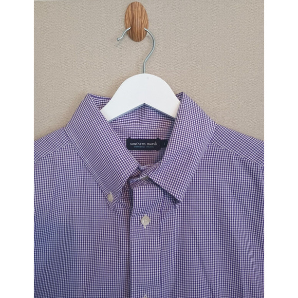 Southern Marsh Shirt Men Size 1 Purple Micro Check Wrinkle Free Button Down Logo - Picture 4 of 13